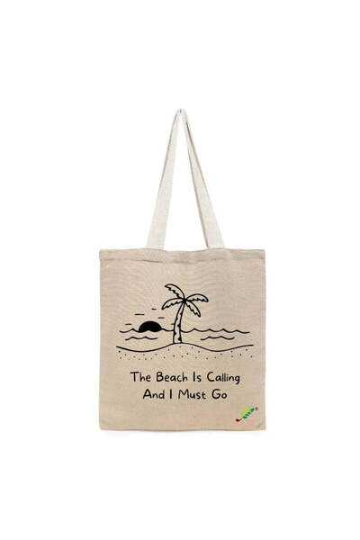 BYFT Tote Bag - The Beach is Calling Printed Stylish Carry-All Cotton Tote Se...