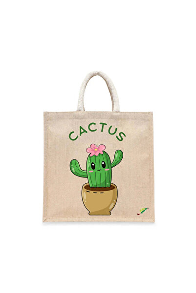 BYFT Tote Bag - Happy Cactus Printed Stylish Carry-All Cotton Tote Set of 01