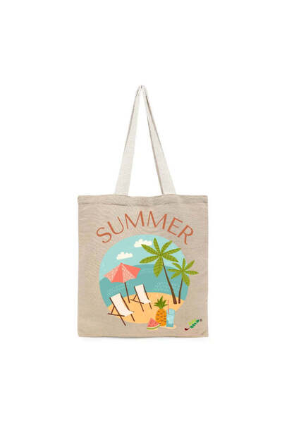 BYFT Tote Bag - Summer Beach Printed Stylish Carry-All Cotton Tote Set of 01