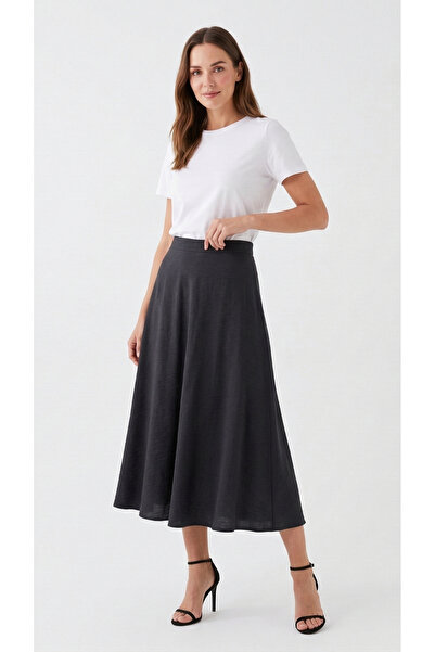 BUSEM Women's Linen Look Flared Midi Skirt