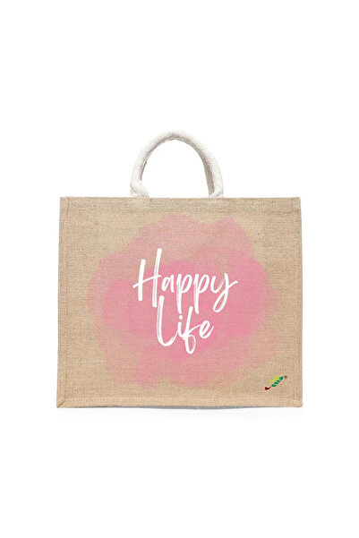 BYFT حقيبة تعليقة - حقيبة تسوق قطن أنيقة مطبوع صورة حياة سعيدة، طقم من قطعة و...