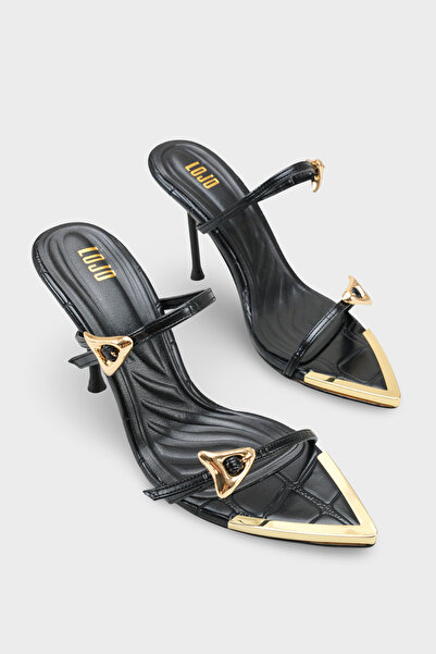 LOJO Women's Pointed Toe Gold Buckle Detail Daily Heels Slipper Stella Black ...