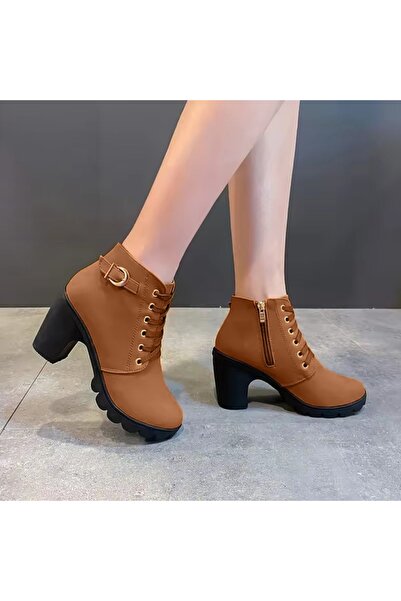 FASHION Urban Chic Lace-Up Heeled Ankle Boots for Women