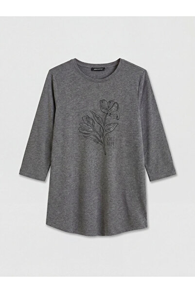 LC Waikiki بلوزة أنثراسايت بيكليت ياكا مطبوع