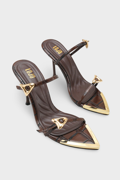 LOJO Women's Pointed Toe Gold Buckle Detail Daily Heels Slipper Stella Brown ...