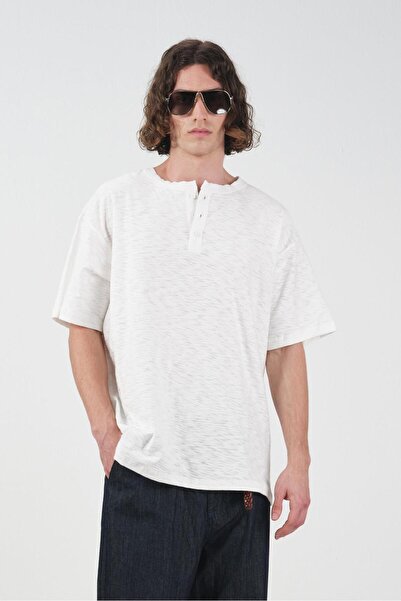 GIESTO Teksturirano Regular Fit Bela T-shirt