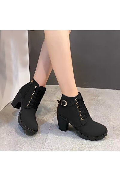 FASHION Urban Chic Lace-Up Heeled Ankle Boots for Women