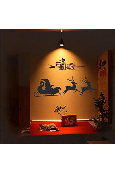 renklime Laser Cut Metal Wall Decoration, Deer with Carriage Christmas 40 cm