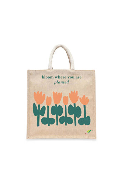 BYFT حقيبة تعليقة - ازهر حيث أنت، حقيبة تسوق قطن أنيقة مطبوع ، طقم من قطعة واحدة