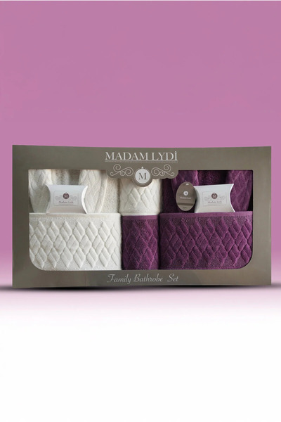 M Madam Lydi 8 Piece Partial Velvet Piece Patterned Double Bathrobe Set |   Ç...