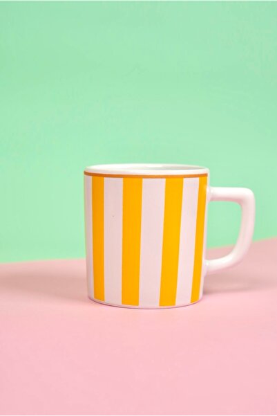 Vivas KULPLU MODEL——Dikey Sarı Çizgili Double Fincan, Duble Türk Kahve