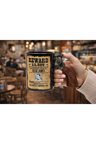 HEPBİMODA 3D Silah Tasarım Kupa Bardak Hediyelik Kupa Bardak Jesse James