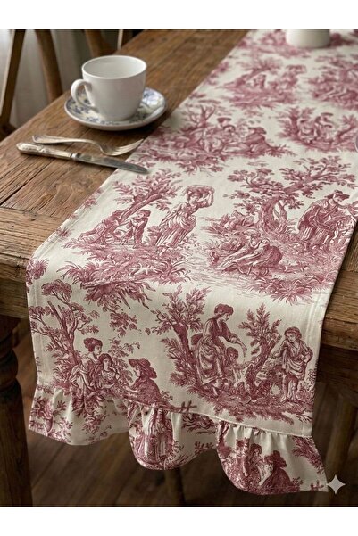 EDA HOME TEKSTİL Fransız Köylü Desenli Fırfırlı Masa Runnerı (Ranır) Leke Tut...