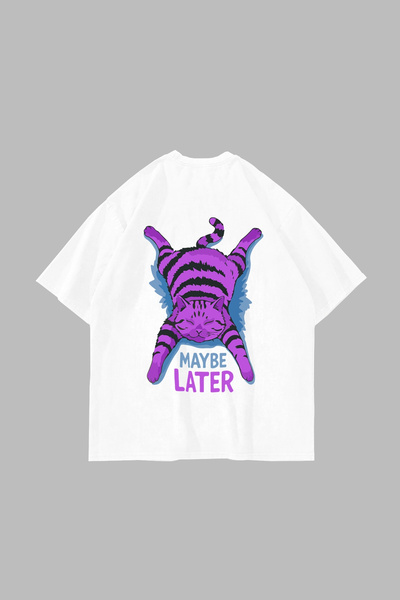 Bak Moda Μπλουζάκι με στάμπα "Maybe Later" Oversize Unisex Λευκό