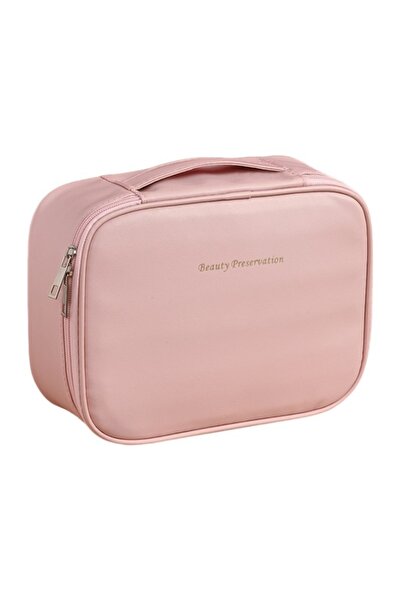 ECARLA - Pink extendable -leather cosmetic bag