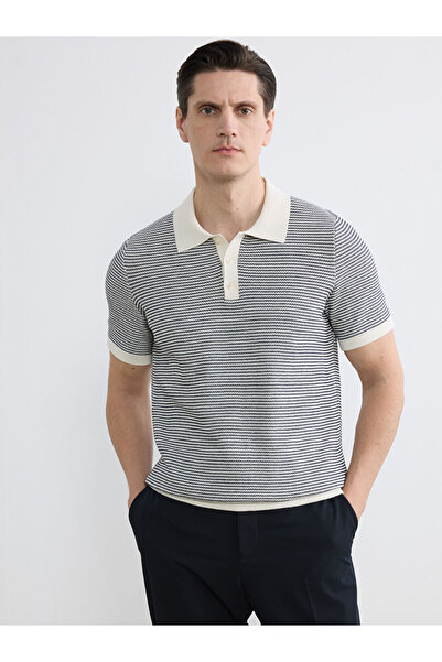 LC Waikiki Navy Blue Polo Collar Men's Knitwear Sweater