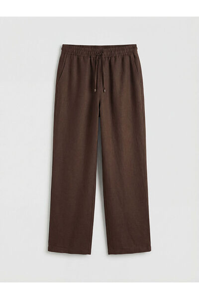 LC Waikiki XSIDE Καφέ Γυναικείο Λινό Παντελόνι με Ελαστική Μέση