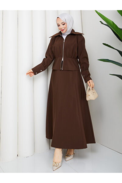 RACE FASHİON Sleeve and Waist Detailed Jacket & Skirt Hijab Set Rc9027