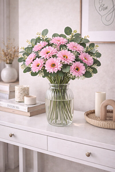 Mottogo Buchet artificial de flori de gălbenele pentru acasă – 12 ramuri de f...