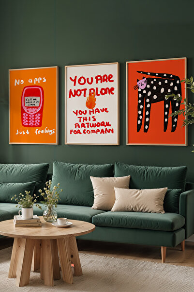 ArtDropsco 3’lü Modern Tablo Poster Seti Kedi İllüstrasyon Yazılı Pop Art Duv...