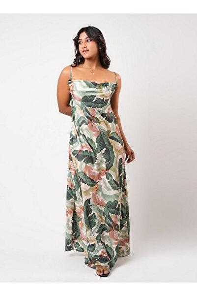 Aadaraya Sleeveless Tropical Print Maxi Night Gown