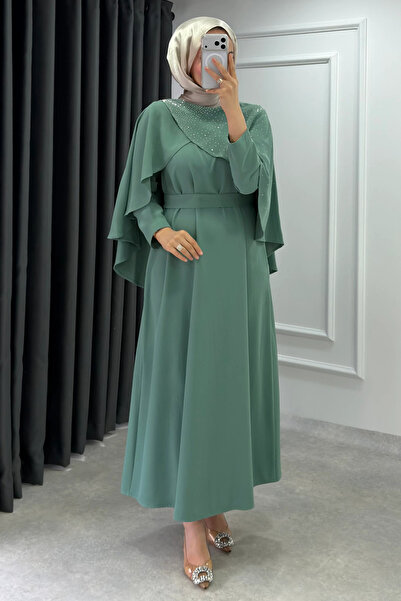 Abiye Diyarı Βραδινό φόρεμα ισλαμικής ενδυμασίας από ύφασμα κρεπ με λεπτομέρε...