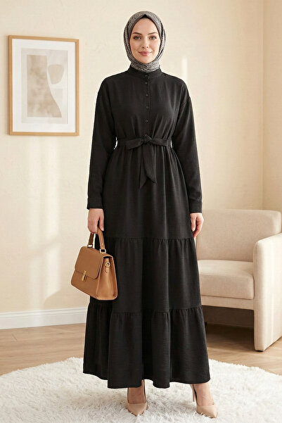 FERHEL Ενδυμασία με κουμπιά και γιακά με κορδόνια στη μέση Με δέσιμο Λινό Κομ...