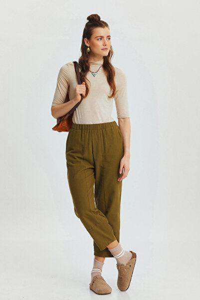 Clandestino Elastic Relaxed Cut Bohemian Trousers Khaki