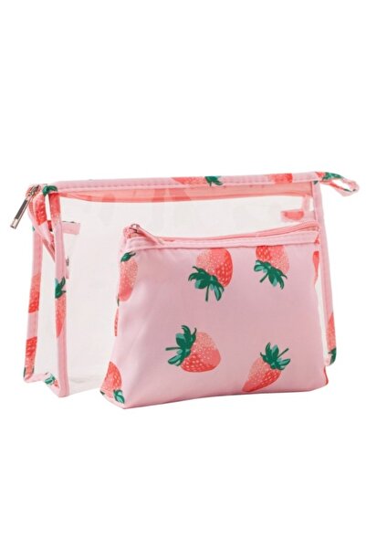 ECARLA – Set de pungi cosmetice transparente cu căpșuni