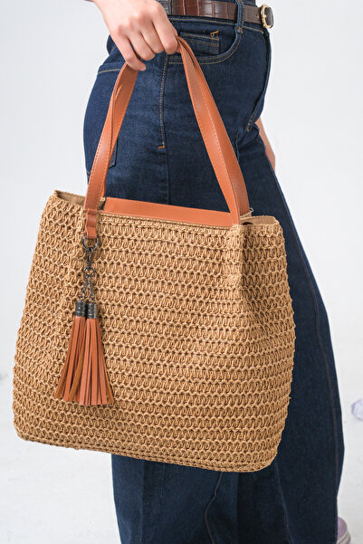 MARSEDO Γυναικεία Ψάθινη Πλεκτή Υπερμεγέθη Καθημερινή Φούντα με Λεπτομέρεια Τ...