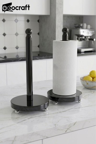 EOCRAFT Luxury Granite Black Paper Towel Holder with Chrome Legs Modern Napkin Holder Kitchen Accessory Non-Tipping Heavy Duty