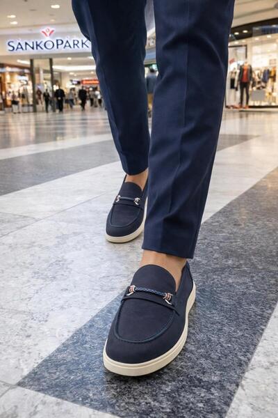 PATRICK CASSA Men's Genuine Calfskin Leather Si Navy Blue Towel Nubuck Buckle...