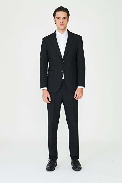 White Stone بدلة كلاسيكية من القماش باللون الأسود الحديث قصة ضيقة ذو ملمس بارز