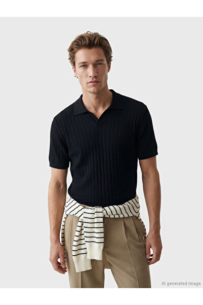 LC Waikiki Μαύρο ανδρικό πλεκτό πουλόβερ Polo Neck