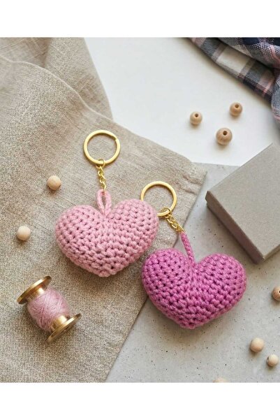 El Örgüsü Amigurumi Kalp Anahtarlık ve Çanta Charmı 2'li Set