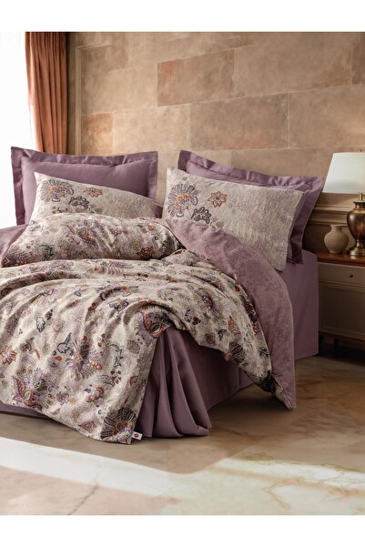 Cotton Box Σετ Παπλωματοθήκης Σατέν Διπλό Ματζολίκα Δαμασκηνί