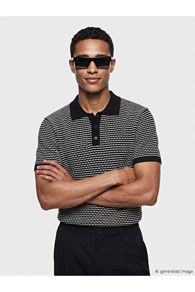 LC Waikiki Black Polo Neck Patterned Men's Knit Sweater