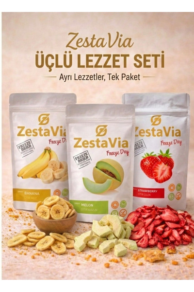 ZestaVia Freeze Dried 3'Lü Çıtır Lezzet! Dondurularak kurutulmuş Çıtır Çilek,...