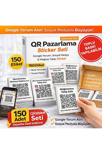 hazıral QR Google Sticker + Sosyal Medya Sticker + Mağaza QR Sticker Seti 150...