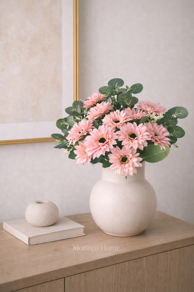 Mottogo Buchet artificial de flori de gălbenele pentru acasă – 12 ramuri de f...