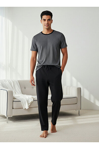 FAV طقم ملابس نوم رجالي من قطن المحكم مع رباط سحب