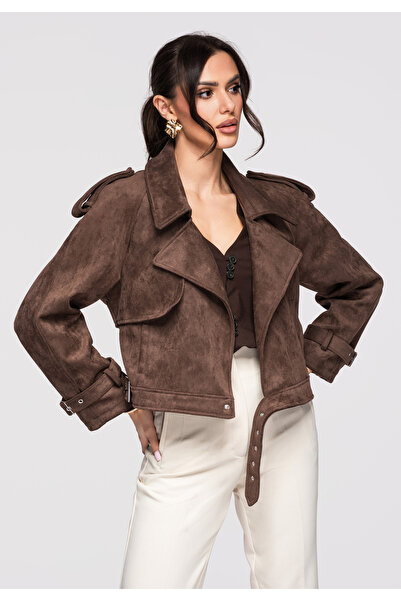 OMBRE Women's Jacket OW-JAFL-0112, Women's Casual Jacket Brown