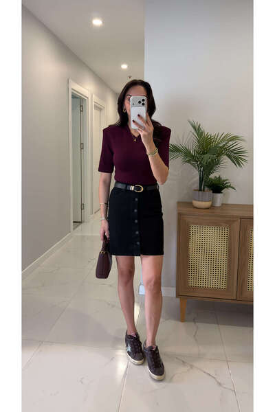 BİRCANÇİL Yubsa Black Buttoned Front Skirt