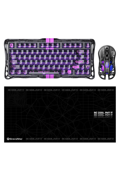 Gravastar V75 Lite Manyetik Kablolu Gaming Klavye, M2 Kablosuz Optik Mouse-Pa...