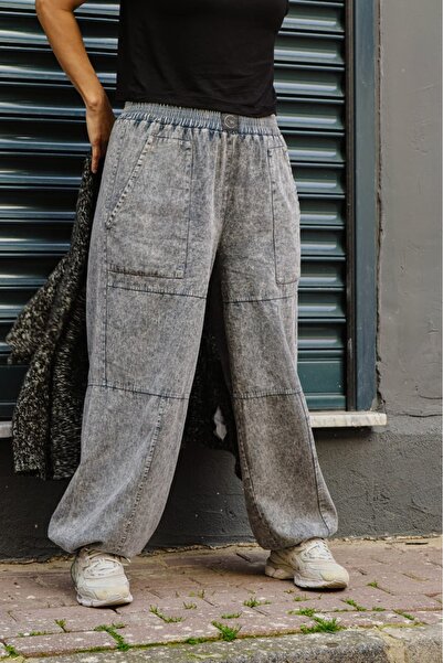 Oiki Coool Wide Leg Geniş Ayarlanabilir Paça Gabardin Unisex Pantolon Bohem S...