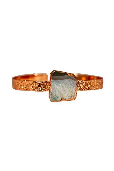Zeynep Büyükbay Adjustable White Agate Stone Copper Bracelet