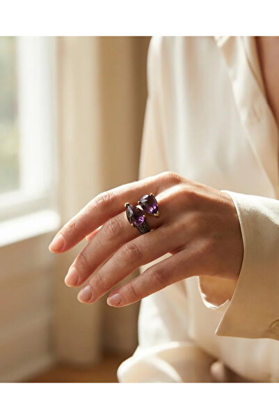 Dorvina Bronz Takı Otantik Mor Kristal Taş Damla Kesim Önden Ayarlanır Model ...