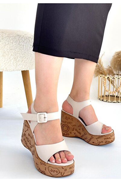 WE&ME Riboy Beige Skin Wedge Heel Sandals