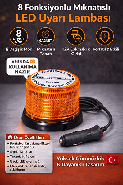 GUMUSONLINE Döner lamba Aç Kapa Düğmeli Mıknatıslı 8 Fonksiyonlu 10/80Volt Bü...