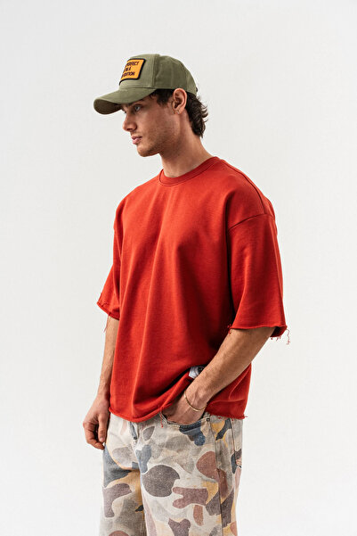 go gang own Unfinished Basic Crew Neck Stitch-Free Sleeve Detail Oversized T-...